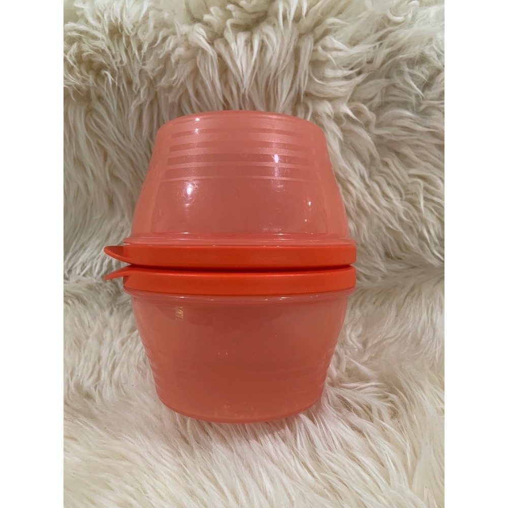 Tupperware Duo Containers 2-Pc Set Orange 500ml 2 Cup Snap Together Lids